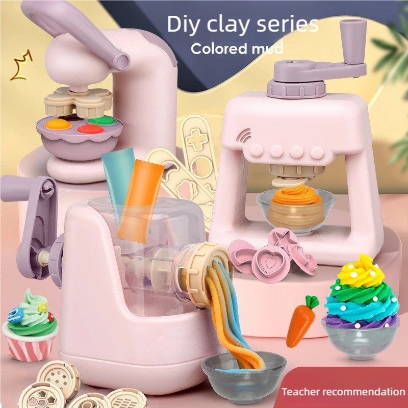 Kids Outdoor Kitchen Accessories - ชุดงานฝีมือดินเหนียว DIY สำหรับเด็กวัยหัดเดิน, เครื่องทำไอศกรีมเส้นพร้อมแม่พิมพ์ 28 ชิ้น,